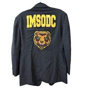 Men’s IMSODC black street wear 100% wool blazer jacket embroidered patches 52